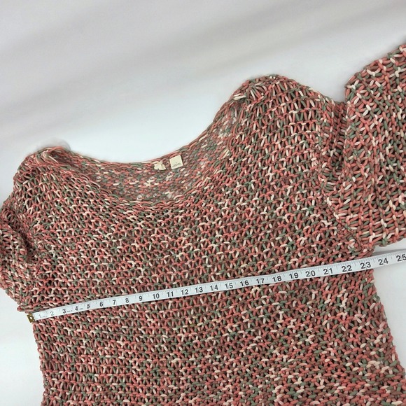 Moth Sweater Large Pink Green Open Weave Chunky Knit Boho Eclectic Anthropologie - Picture 7 of 8
